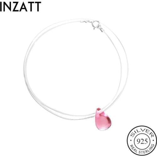 INZATT 925 Sterling Silver Zircon Crystal Pearl Pendant Choker Necklace Fishing Line Fine Jewelry For Fshion Women party gift