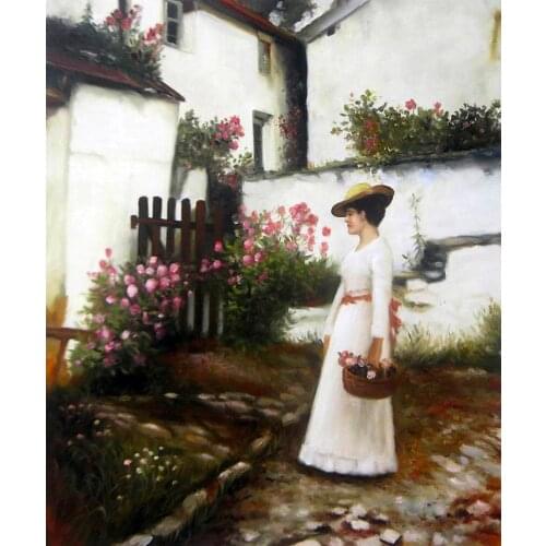 Portrait Art Female Painting for Office Decoration Gathering Summer Flowers in a Devonshire Garden by John William Waterhouse