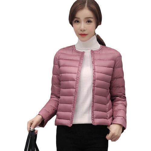 Spring Autumn Winter Korean Light Thin Short Down Jacket Female Slim Round Neck Warm Button White Duck Down Coats YP0856