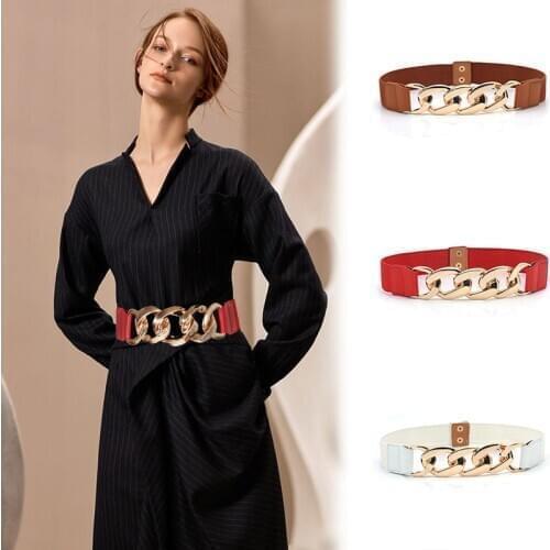 Gold Chain Buckle Women Belt Elastic Wide Belts For Ladies Coat Sweater Dress Decorative Waistband