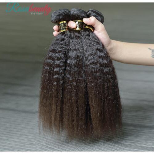 RosaBeauty 10A Peruvian Virgin Hair 10-28inch Kinky Straight Hair 1/3/4 Pcs 100% Human Hair Bundles Natural Color Hair Extension