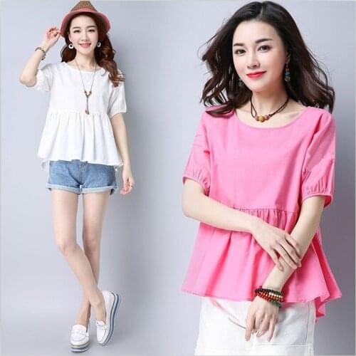 Plus Size Sweet Girl Shirts 6XL 7XL O-neck Short Sleeve Loose Cotton Line Shirt solid 7 color plus size women tops M-7XL