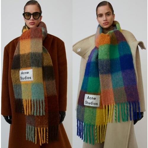 Ac Family Cashmere Shawl in Autumn and Winter2019,Winter Fashion Colored Chequered Scarf Warms Students'Necks and Thicker Shawls