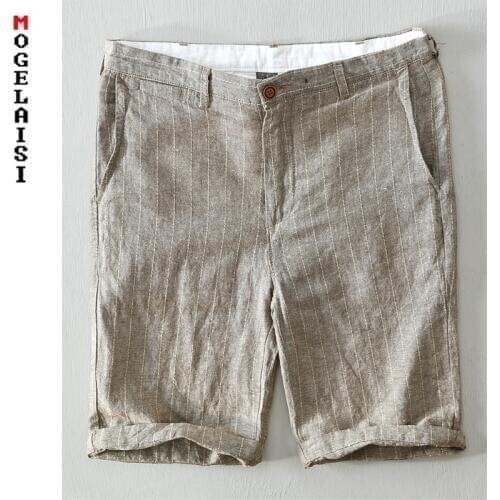 New casual shorts men summer linen stripe high quality gray shorts Breathable pocket man short homme bermuda masculina 8108