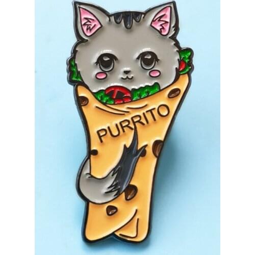 Cute Burrito Cat Purrito Brooch Pins Enamel Metal Badges Lapel Pin Brooches Jackets Jeans Fashion Jewelry Accessories