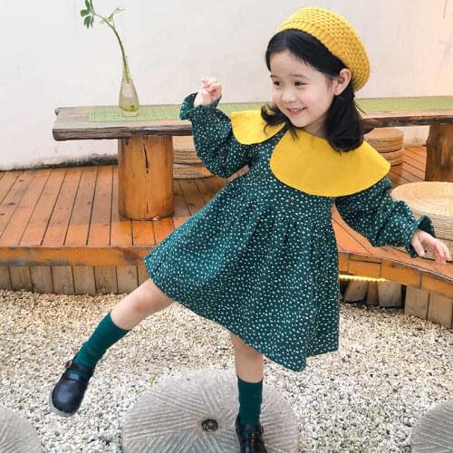 Spring Autumn New 2021 ChildrenS Clothes Fashion Irregular Lapels Floral Princess Dot Dress For Girl Baby Kids Cute Clothing