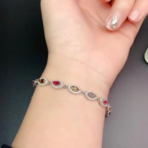 CoLife Jewelry Natural Multi-color Tourmaline Bracelet 10 Pieces 3mm*6mm Tourmaline 925 Silver Tourmaline Jewelry