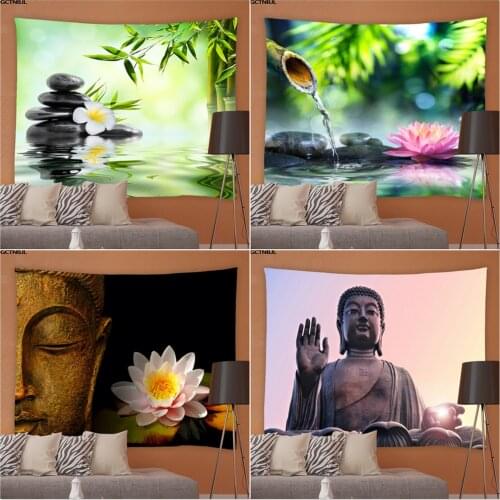 Zen Spa Floral Tapestry Wall Hanging Decor Lotus Bamboo Stems Stone Garden Scenery Tapestries Living Room Bedroom Backdrop Cloth
