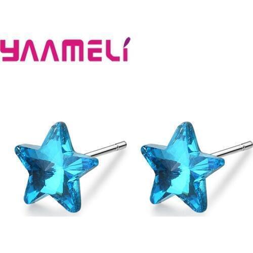 Amazing New Blue Star Pendant Cubic Zirconia Jewelry Stud Earrings For Women Girls Fashion 925 Sterling Silver Stud Earrings