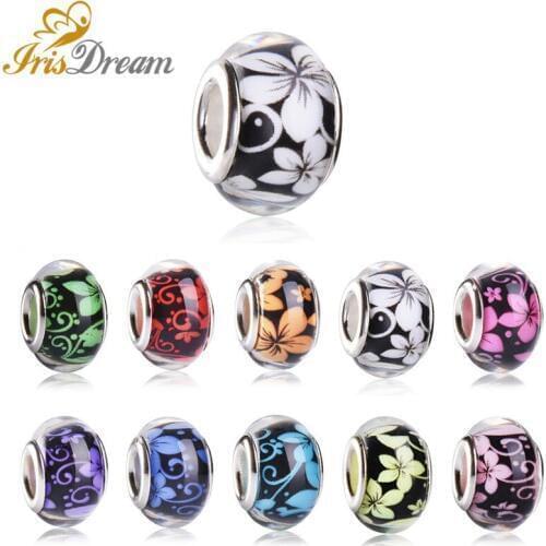 10Pcs Set 14*8mm Silver Color Flower Round Loose Hole Murano Beads Spacer Fit Pandora Charm Bracelet Necklace for Jewelry Making