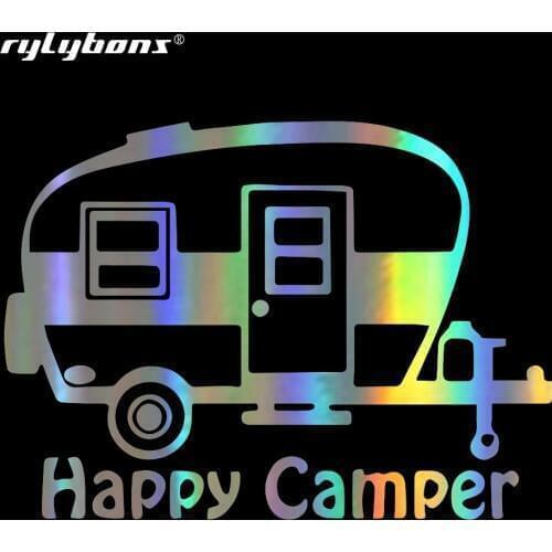 15.3CM*11.1CM Cartoon Happy Camper Vinyl Decal Motorcycle Car Sticker Car Styling Door Body Window Car Sticker for Auto Products