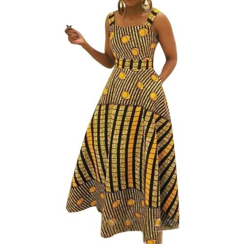 2021 Summer African Women Sleeveless Printing Polyester Plus Size Long Dress African Dresses for Women African Clothes