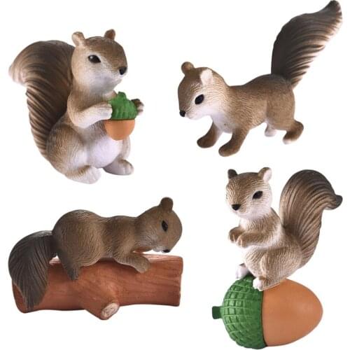 4 Pcs Squirrel Figures for Kids Cake Toppers Squirrel Fairy Garden Miniature Figurines for Christmas Birthday Gift