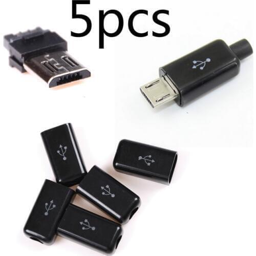 5pcs DIY Black Mini USB 5 Pin Male Plug Socket Connector&Plastic Cover Solder Micro Mount Assembly Replacement Connector Cable