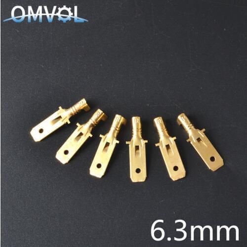 50PCS 6.3mm Brass Crimp Terminal Male Spade Connector