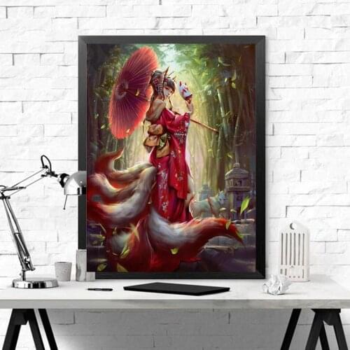 5D Diamond Painting Full Square / Round Diamond Embroidery Demon Fox Beauty Rhinestone DIY Mosaic Home Decoration Drop Shipping