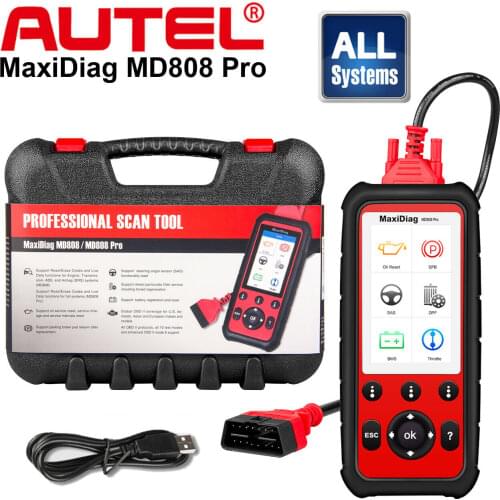 Autel MaxiDiag MD808 Pro All System OBD2 Scanner Oil and Battery Reset Registration, Parking Brake Pad Relearn,SAS,SRS,ABS,EPB