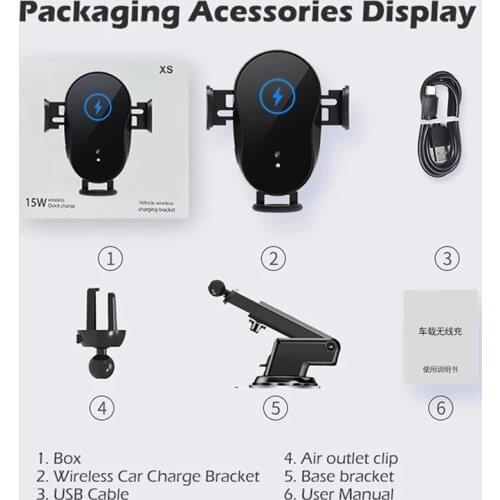 15W Wireless Charger Car Phone Holder Qi Induction Sensor Fast Charging Stand Mount For Samsung Huawei iPhone 12 11 Pro 8 Xiaomi