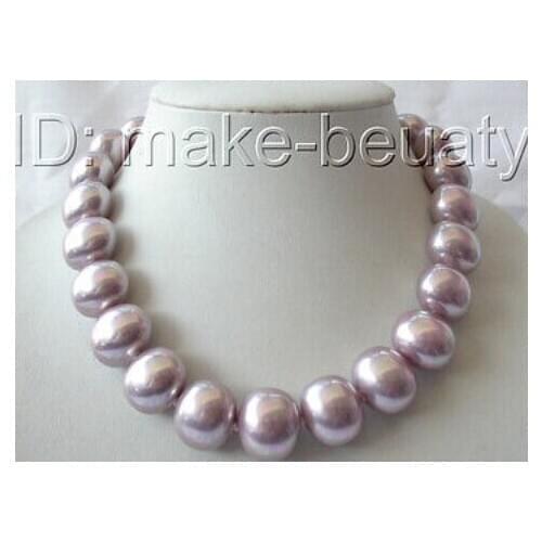 Free shipping >>>>17 inch stunning baroque lavender south sea shell pearl necklace E