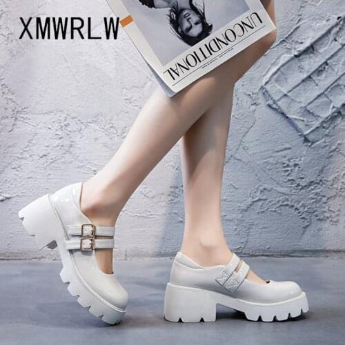XMWRLW Genuine Leather Sandals For Women Summer Shoes Fashion High Heels Women Square Heel Sandals Woman Buckle Shoes Sandal