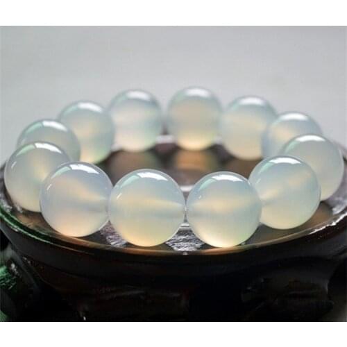 Natural chalcedony white agate handcarved round beads bracelets beads for couples woman men beads bracelet with jade bracelet