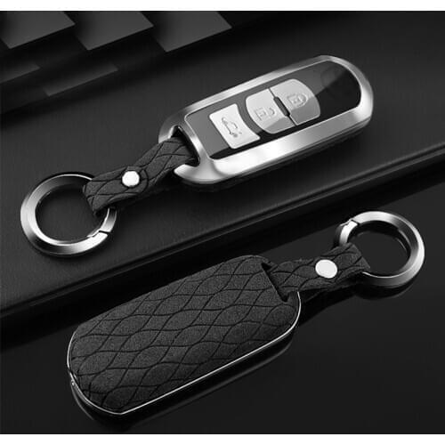 For Mazda 3 6 CX-3 CX-7 CX-5 Miata Alexa SuedeLeather Zinc Alloy Car Key Case Cover Holder Cover With Keychain Accessories Parts