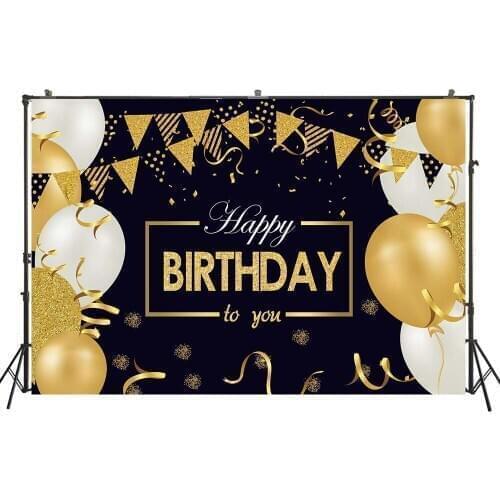 Photography Backdrop Gold Black Sparky Glitter Balloon Birthday Party Banner Desserts Table Photo Backdrop Studio PhotocallW4523