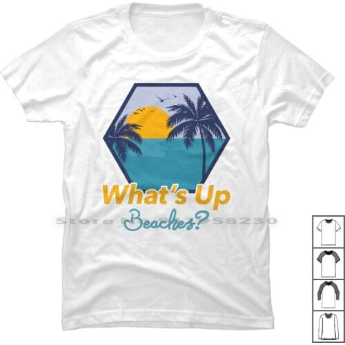 Whats Up Beaches T Shirt 100% Cotton Coconut Spirit What Palm Sun Nut Che Alm Up Summer