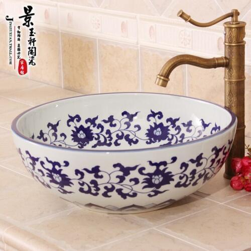 Art hand paint jingdezhen blue and white porcelain ceramic wash hand basins for bathroom