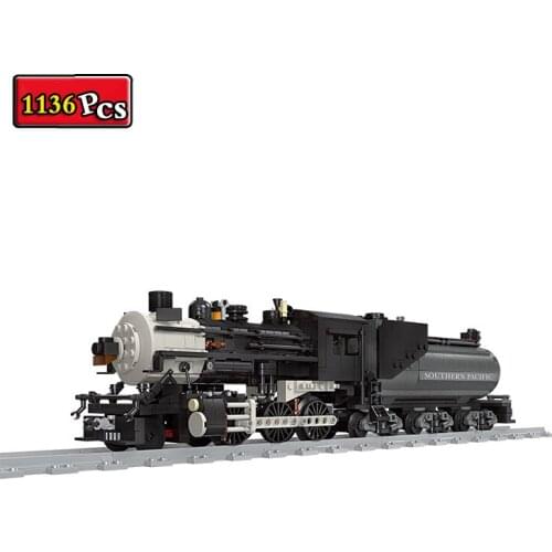 City Railway Train Series Classical Steam Freight Train Building Block Toy Model Christmas Gifts