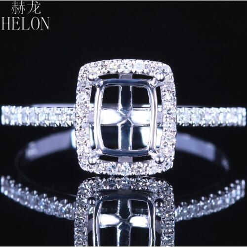 HELON Emerald cut 5X7mm Sterling Silver 925 Pave AAA Graded Cubic Zirconia Semi Mount Ring Setting Women Trendy Jewelry Gift