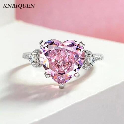Charms 925 Sterling Silver 12*12mm Heart-Shaped Pink Quartz Rings for Women Wedding Party Fine Jewelry Romantic Gift Wholesale