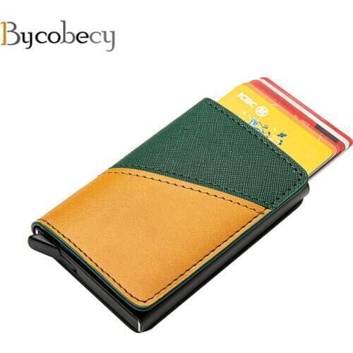Bycobecy Anti-theft Rfid Blocking Smart Wallet Men Vintage Wallet PU Leather Unisex Security Information Aluminum Mini Purse New