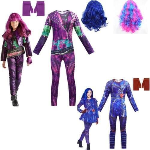 Girls Anilnc Descendants 3 Evie cosplay costumes with Wig + gloves children Carnival party Jumpsuits halloween costume for suit