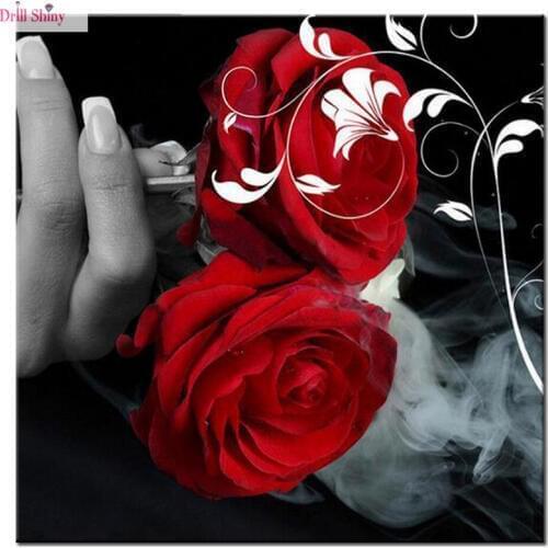 Red Roses Full Square Diy Diamond Embroidery Flowers 5D Resin Diamond Painting Cross Stitch Rhinestone Diamond Mosaic Home Dec