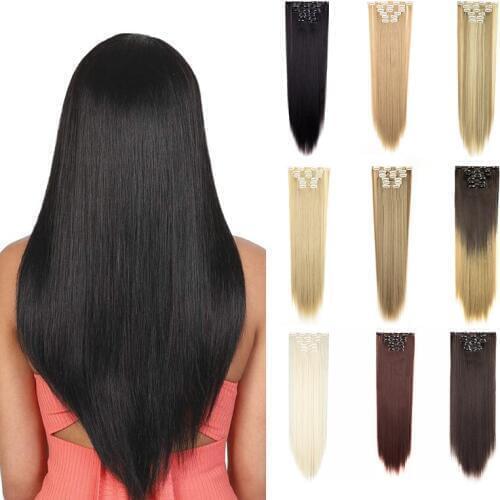 Lelinta 26'' Clips In Hair Extensions Straight Synthetic Hair Extensions Clips In High Temperature Fiber Hairpiece Fake Hair