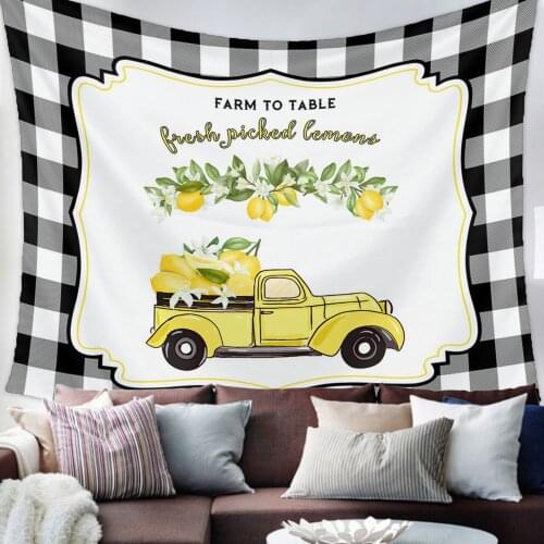 Summer Lemon Truck Black And White Plaid Tapestry Bedroom Home Decoration Wall Blanket Tapestry Bedroom Wall Hanging Yoga Mat