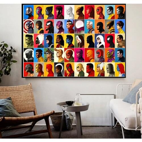 Marvel Avengers Large Set Of Heads Superhero Canvas Poster Watercolor Painting Print Art Decor Pictures Living Room Home Decor