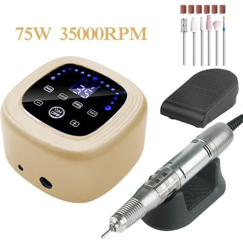 Nail Polishing Machine With Display 75W 35000RPM Electric Nail Drill Bit Set for Nail Art Manicure File Drill Bit Nail Set