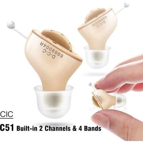 C51 Mini Digital Hearing Aid CIC Invisible Sound Amplifier USB Rechargeable Wireless Hearing Aids Volume Adjustable Left&Right