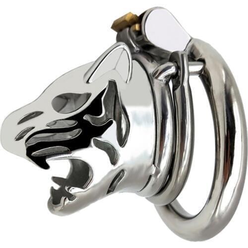 Male Chastity Devices with Anti-loop Animal Tiger head Stainless Steel cock Cage For Men sex toys adult products penis ring