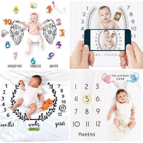 Newborn Baby Monthly Growth Milestone Blankets Cartoon Pattern Infant Photo Props Background Cloth For Babies Photo Accessories