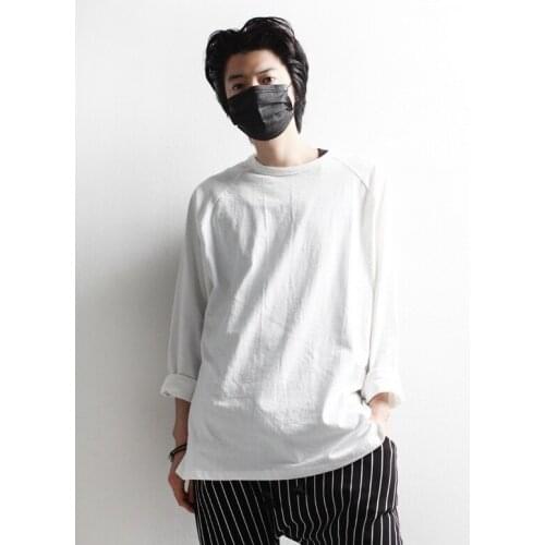 Solid basic loose round neck Raglan long sleeve T-shirt hip hop mens base shirt