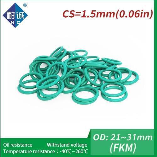 5PC/lot Rubber Ring Green FKM O ring Seals Thickness 1.5mm OD21/22/23/24/25/26/27/28/29/30/31mm Rubber O-Rings Fuel Washer
