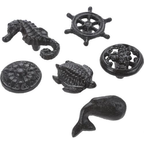 Ocean Handle Beach Themed Pull Whale/Sea Turtle/Seahorse/Wheel/Flower/Hollow Round Iron Knob W/screw Bathroom Kitchen Furniture