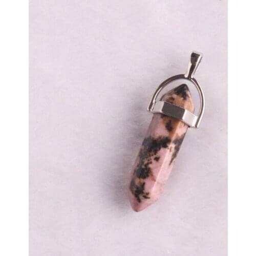 Hexagonal Column Natural Crystal Stone Charms Pendent Rhodonite 7 Chakra Pendulum Choker Reiki For Women DIY Jewelry Hot Sale