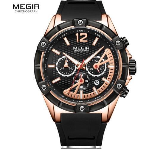 Blue Silicone Sports Chronograph Quartz Wrist Watches Army Rose Gold Luminous Stop Watch Man Clock Relogios Masculino 2083-1N0