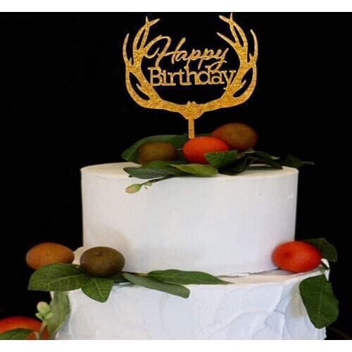Glitter gold happy birthday cake topper acrylic topper for baby kids birthday decoration