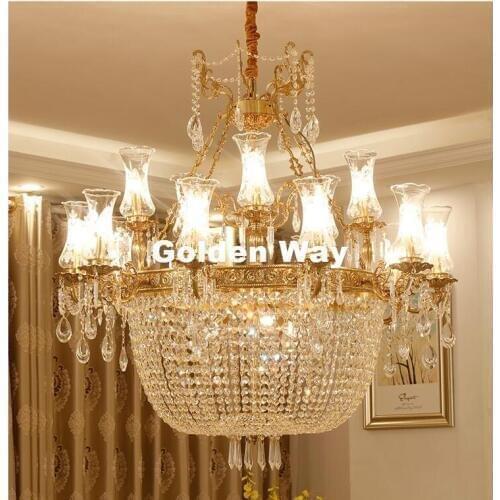 Modern European Bronze Chandelier Copper D85cm 8L Crystal Chandelier Lamp Crystal Lustre Light Fixture Villa Cristal Lighting