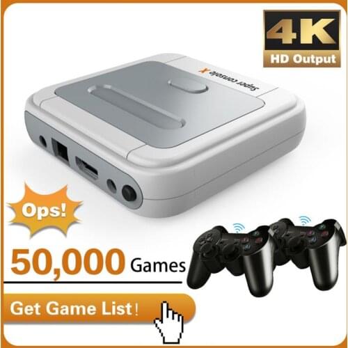 Super Console X-PRO TV Game Retro Video Game Console With Wireless Controllers Built-in 50 Emulators 50000 Games For PS1/N64/DC